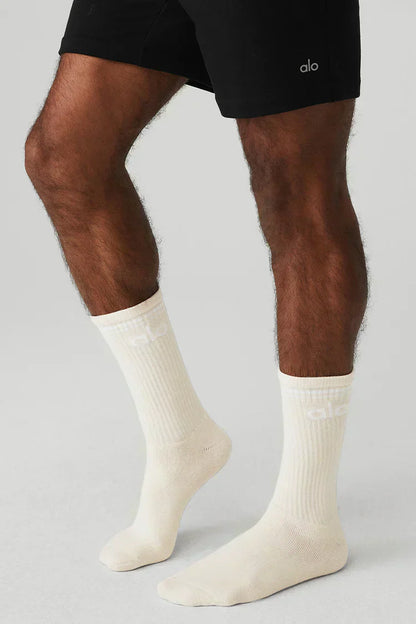 Unisex retro socks in beige/white/black