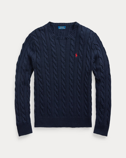 CABLE-KNIT SWEATER – NAVY BLUE